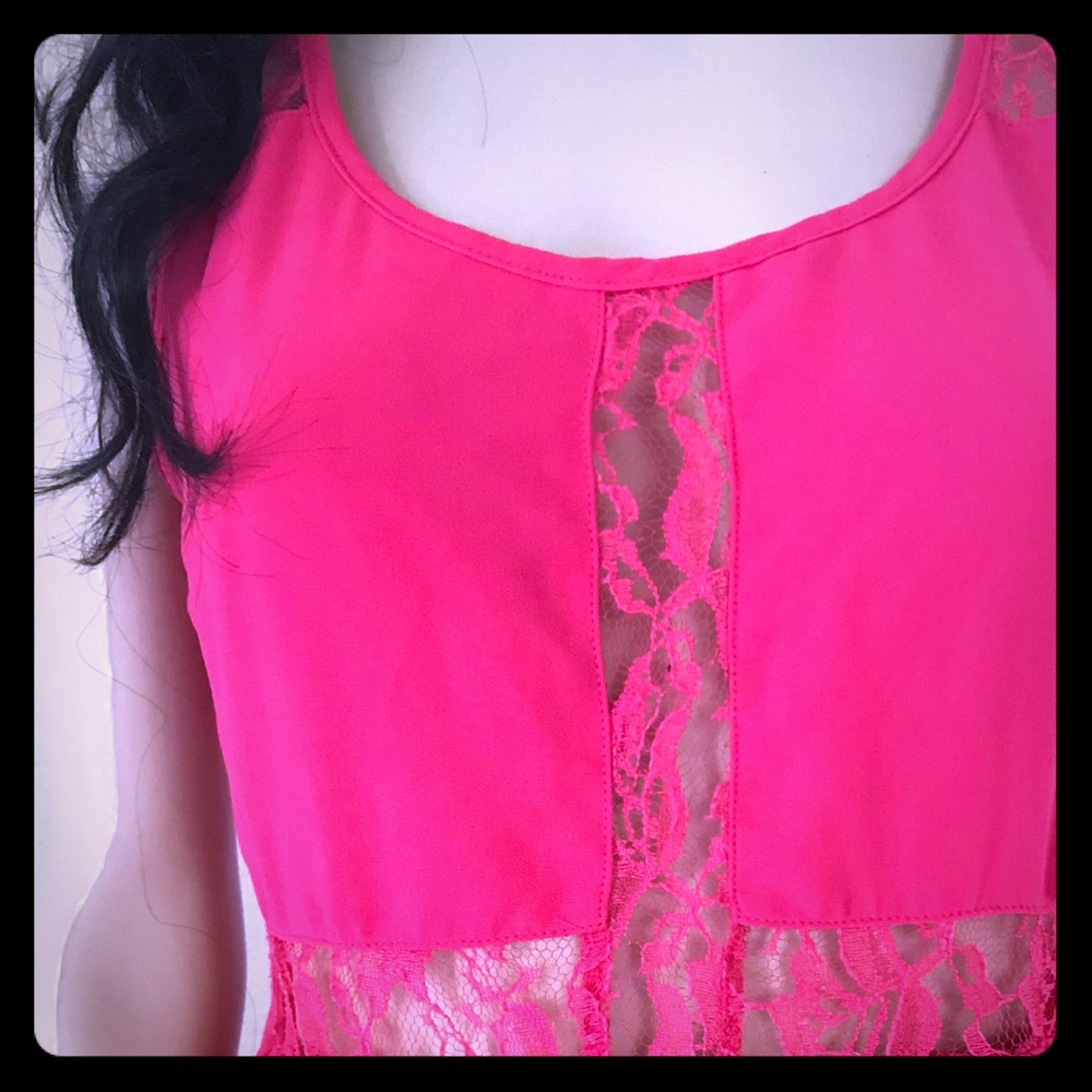 Hot Pink Party Dress with Lace Trim